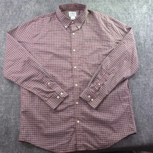 LL Bean Shirt Large Red Check Long Sleeve Button Down Cotton Pocket - Picture 1 of 7